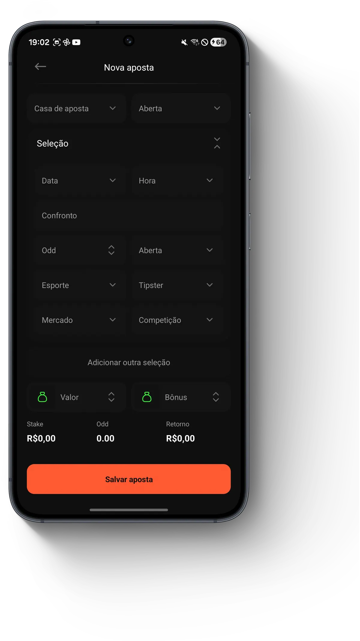 Tela de nova aposta no Apostei App